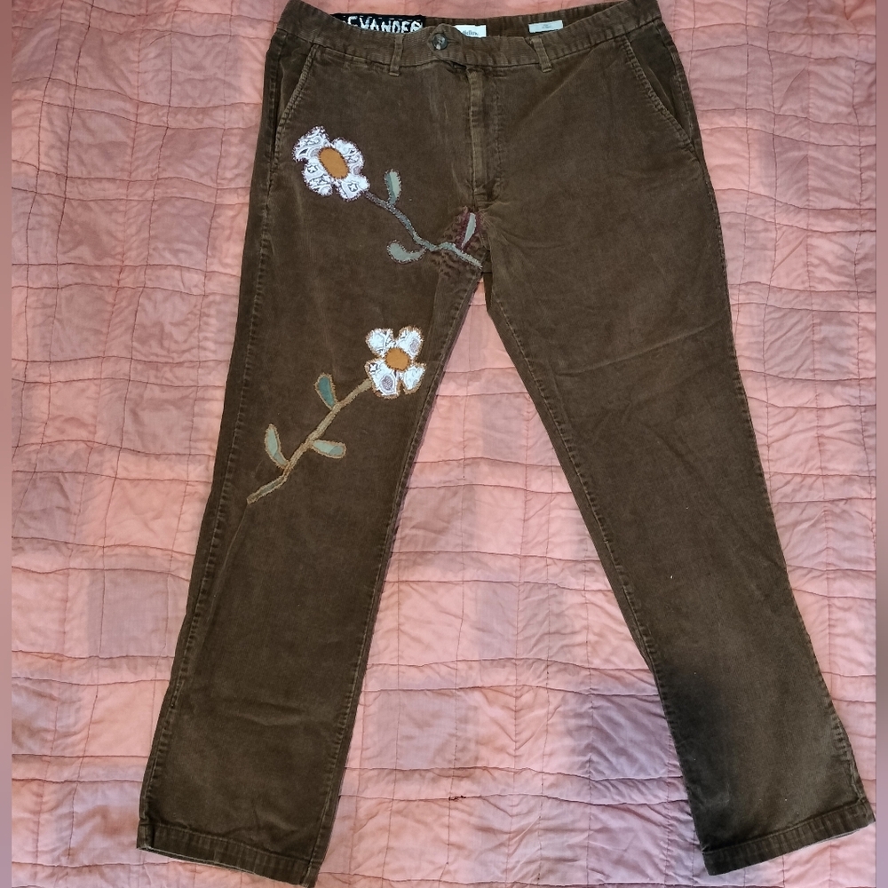 Handsewn Flower Applique Corduroys